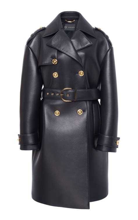 versace classic leather coat|Versace leather trench coat.